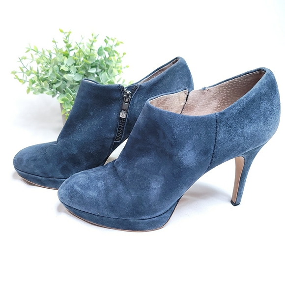 Vince Camuto Shoes - Vince Camuto Blue Suede Elvin Ankle Bootie Heels